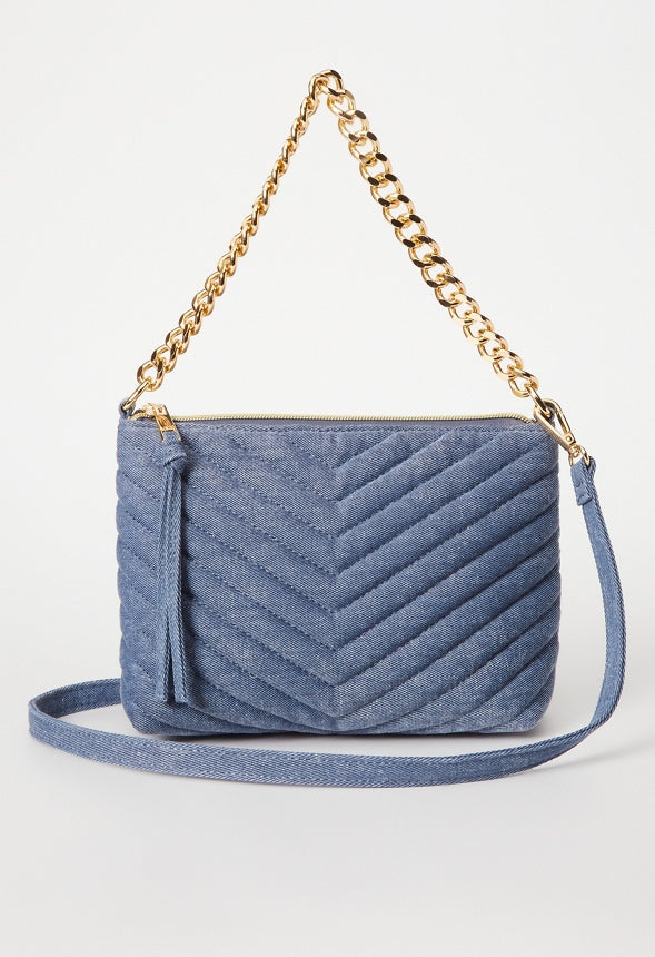 Quilted Zippered Crossbody Chambray