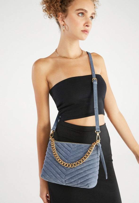 Quilted Zippered Crossbody Chambray
