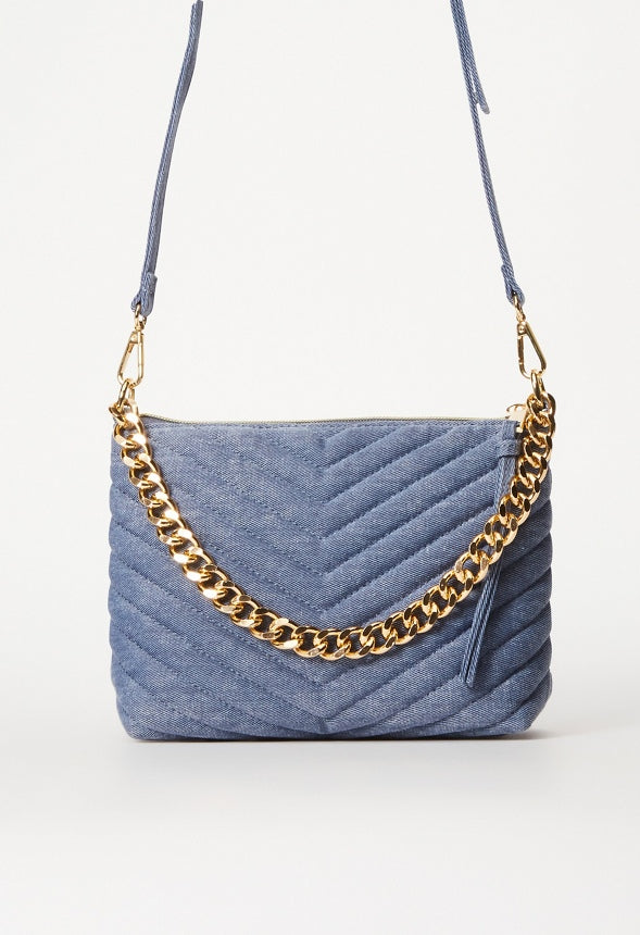 Quilted Zippered Crossbody Chambray