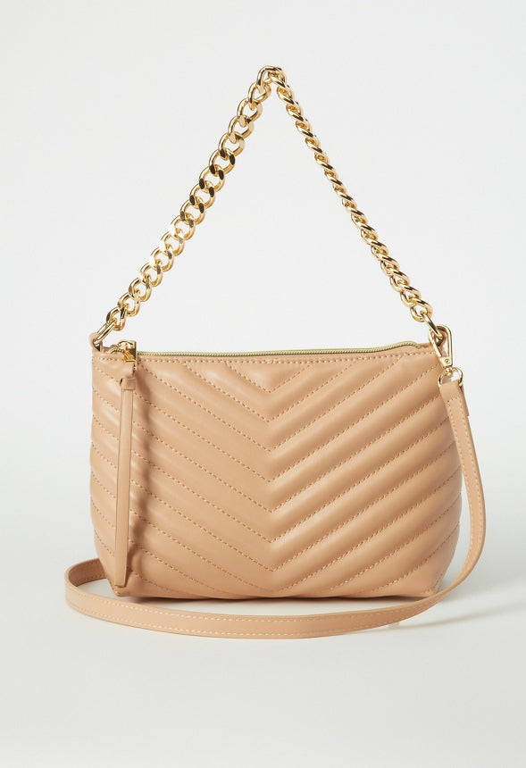 Quilted Zippered Crossbody Nude