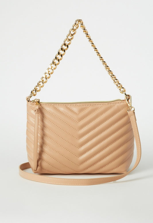 Quilted Zippered Crossbody Nude
