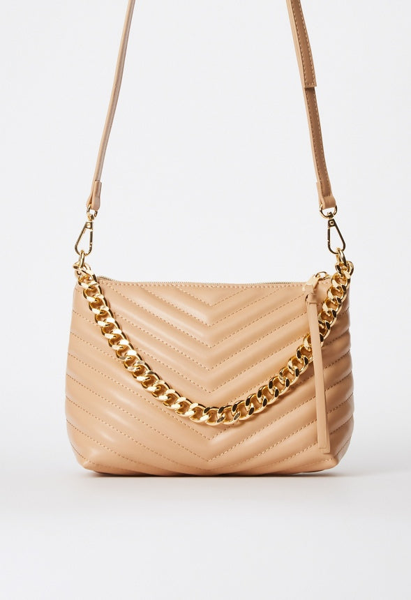 Quilted Zippered Crossbody Nude