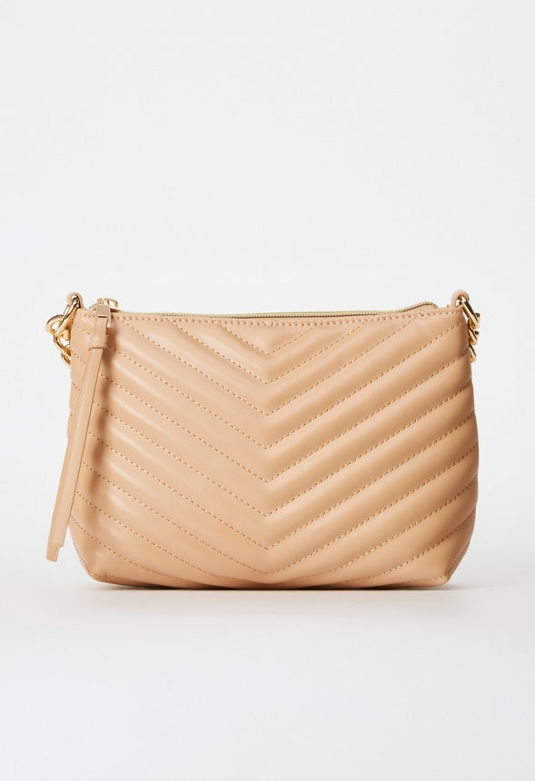 Quilted Zippered Crossbody Nude