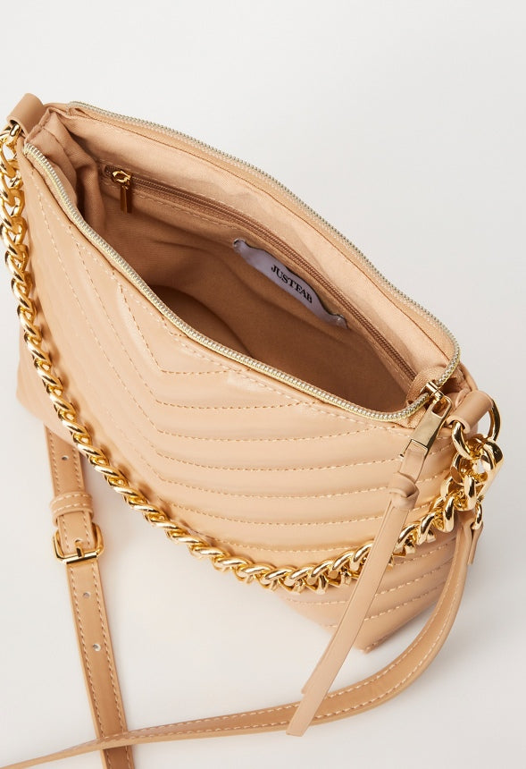 Quilted Zippered Crossbody Nude