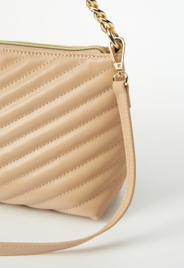 Quilted Zippered Crossbody Nude