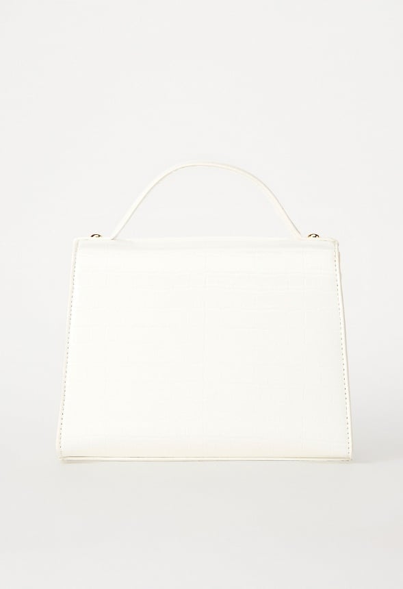 Chain Hardware Top Handle Crossbody Bright White Croc