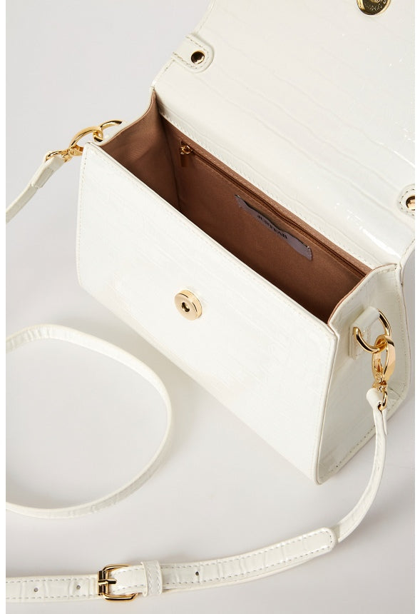 Chain Hardware Top Handle Crossbody Bright White Croc