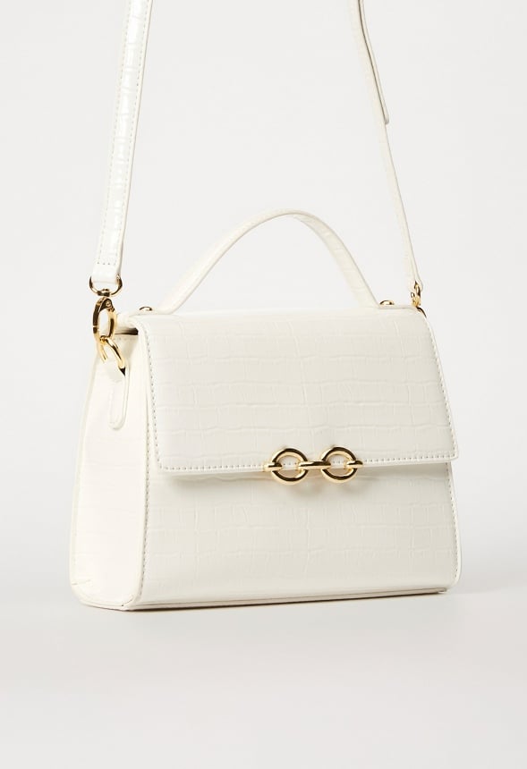 Chain Hardware Top Handle Crossbody Bright White Croc