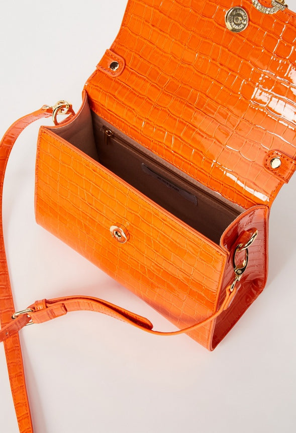 Chain Hardware Top Handle Crossbody Mandarin Orange Croc