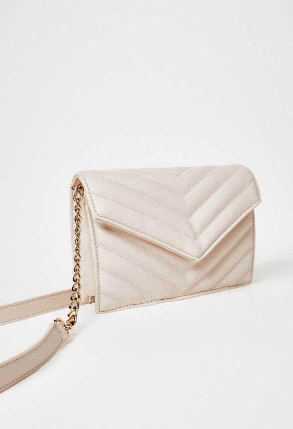Quilted Wallet On A Chain Birch White