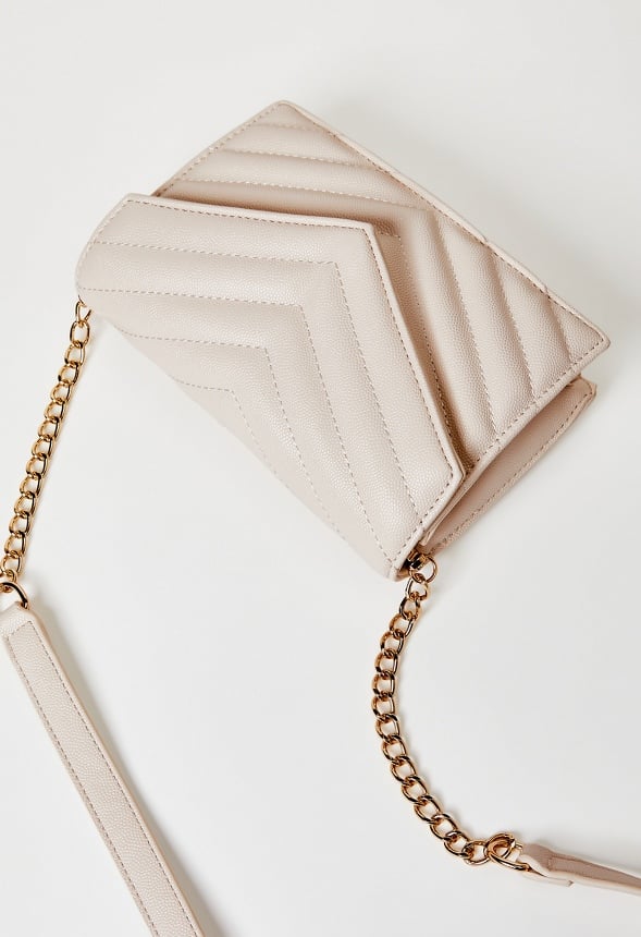 Quilted Wallet On A Chain Birch White