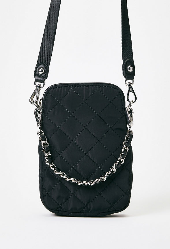 Nylon Quilted Phone Crossbody Black