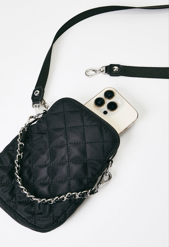 Nylon Quilted Phone Crossbody Black