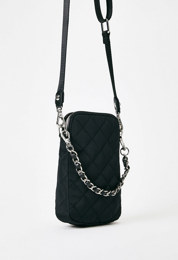 Nylon Quilted Phone Crossbody Black