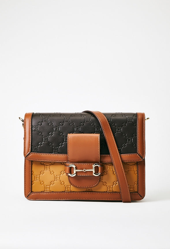 Paneled Crossbody With Horsebit Camel Multi