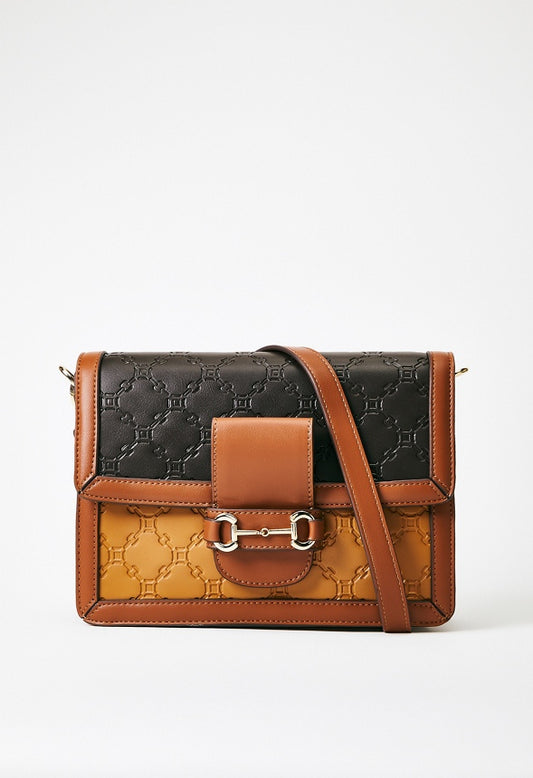 Paneled Crossbody With Horsebit Camel Multi