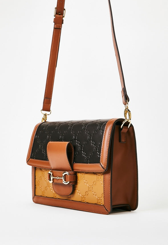 Paneled Crossbody With Horsebit Camel Multi
