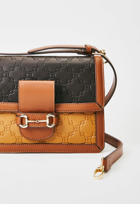 Paneled Crossbody With Horsebit Camel Multi