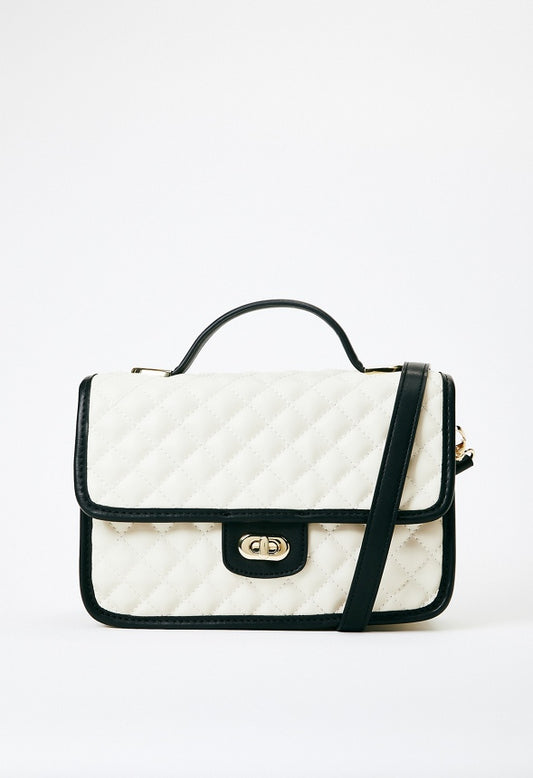 Quilted Crossbody With Top Handle Birch White/ Black