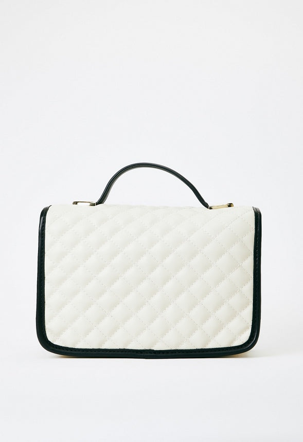 Quilted Crossbody With Top Handle Birch White/ Black