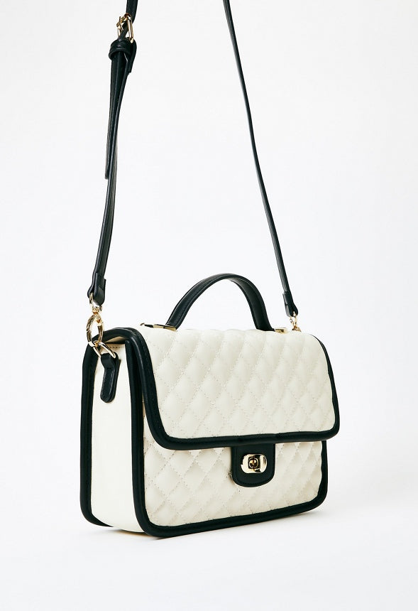 Quilted Crossbody With Top Handle Birch White/ Black