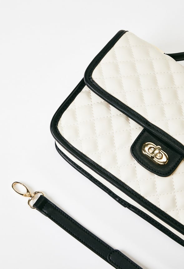 Quilted Crossbody With Top Handle Birch White/ Black