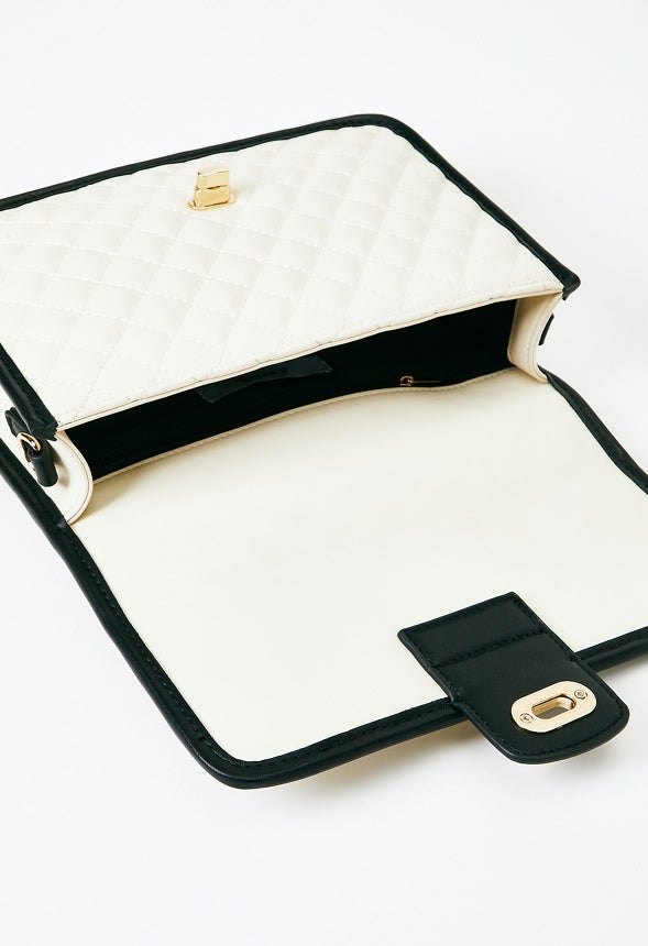 Quilted Crossbody With Top Handle Birch White/ Black