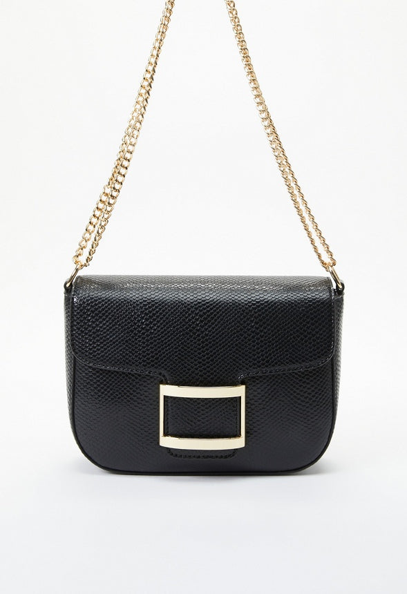 Flap Crossbody With Rectangle Hardware Black Snake