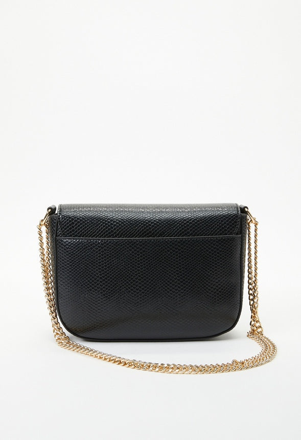 Flap Crossbody With Rectangle Hardware Black Snake