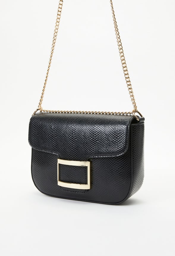 Flap Crossbody With Rectangle Hardware Black Snake