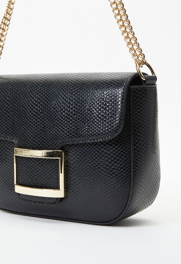Flap Crossbody With Rectangle Hardware Black Snake