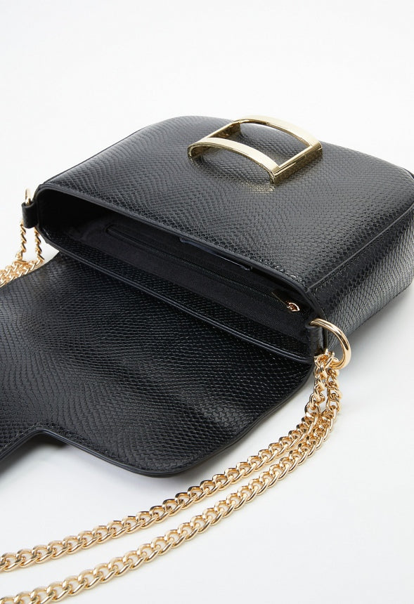 Flap Crossbody With Rectangle Hardware Black Snake
