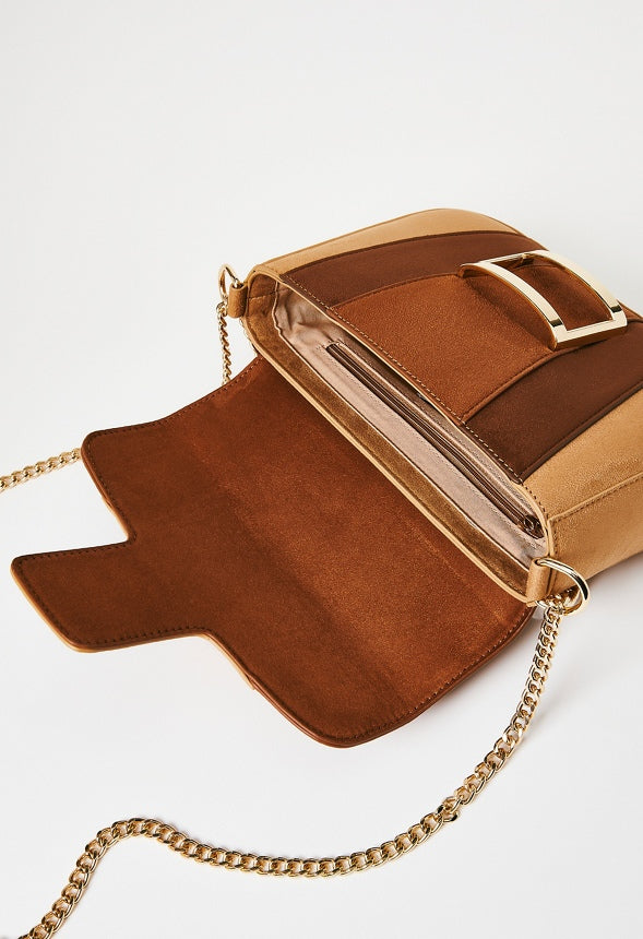 Flap Crossbody With Rectangle Hardware Light Camel Multi