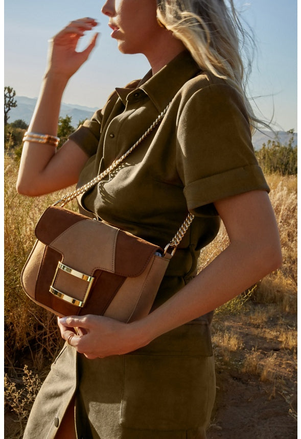 Flap Crossbody With Rectangle Hardware Light Camel Multi