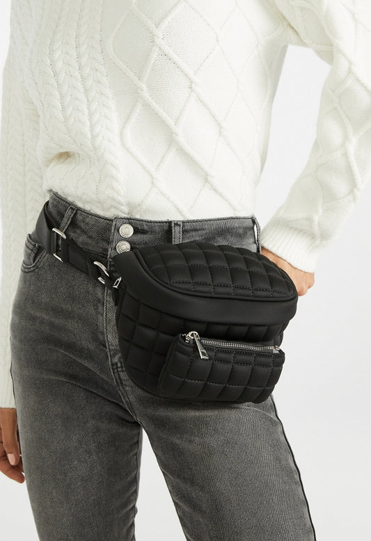 Quilted Multi Compartment Belt Bag Black