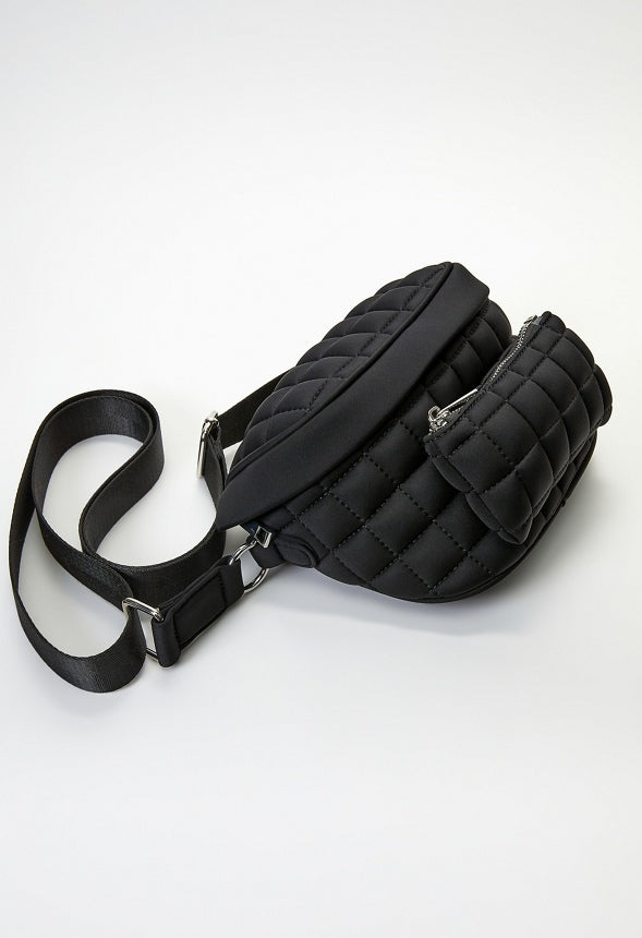 Quilted Multi Compartment Belt Bag Black