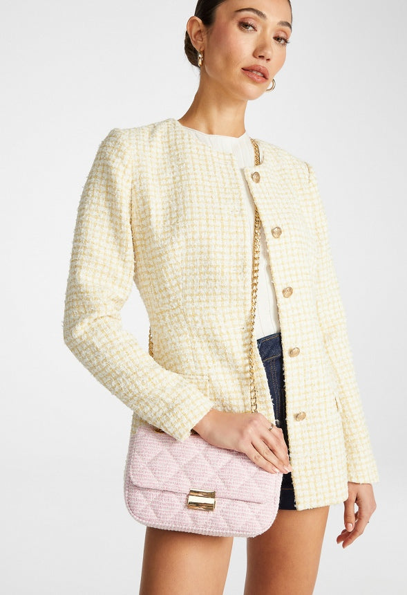 Quilted Push Lock Crossbody Candy Pink Tweed