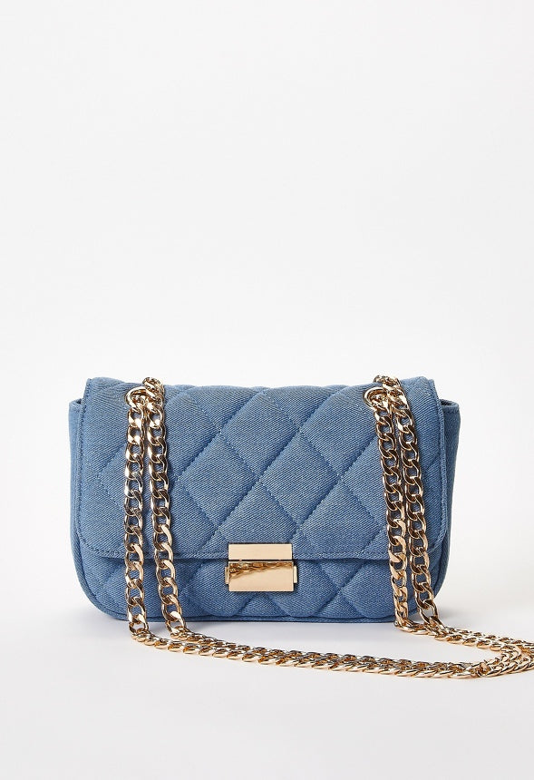 Quilted Push Lock Crossbody Denim