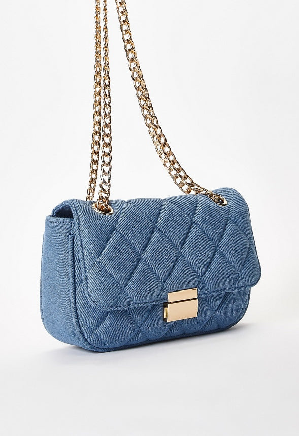 Quilted Push Lock Crossbody Denim