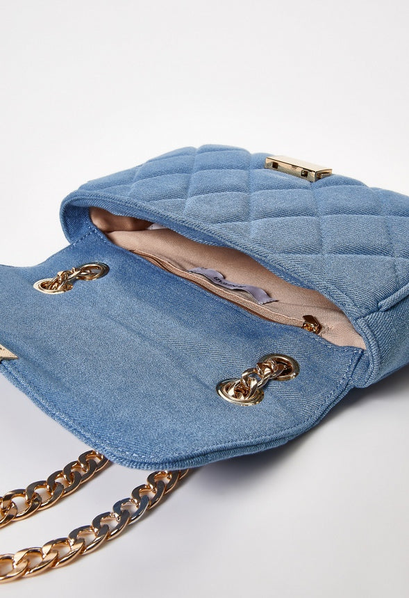 Quilted Push Lock Crossbody Denim