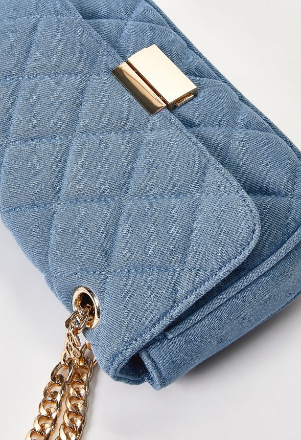 Quilted Push Lock Crossbody Denim
