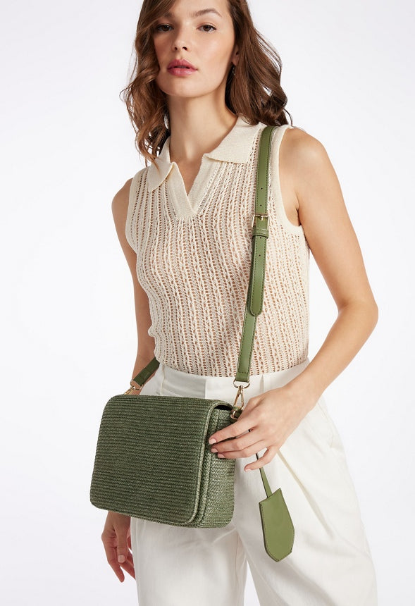 Woven Raffia Crossbody Iceberg Green Raffia