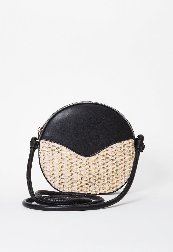 Contrast Raffia Canteen Crossbody Black/ Natural