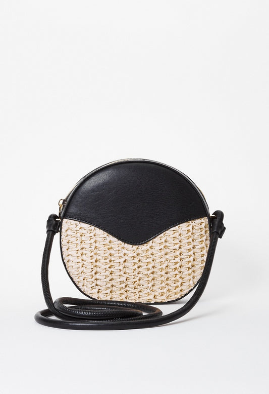 Contrast Raffia Canteen Crossbody Black/ Natural