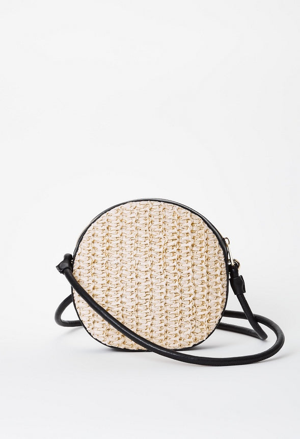 Contrast Raffia Canteen Crossbody Black/ Natural
