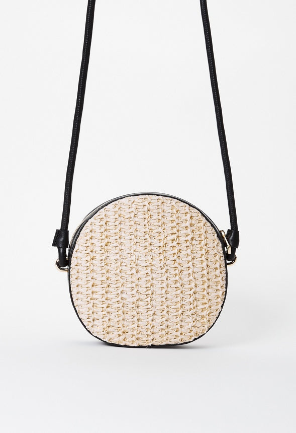 Contrast Raffia Canteen Crossbody Black/ Natural