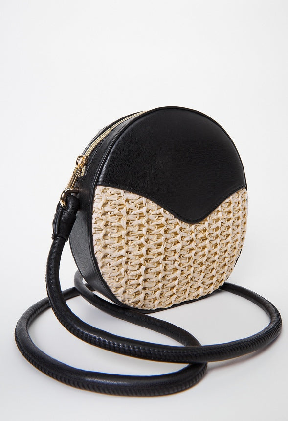 Contrast Raffia Canteen Crossbody Black/ Natural