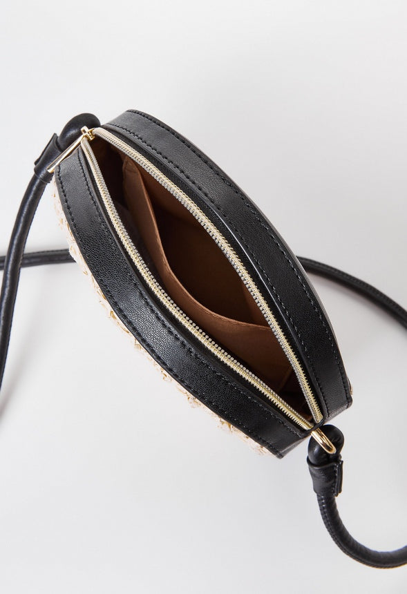 Contrast Raffia Canteen Crossbody Black/ Natural