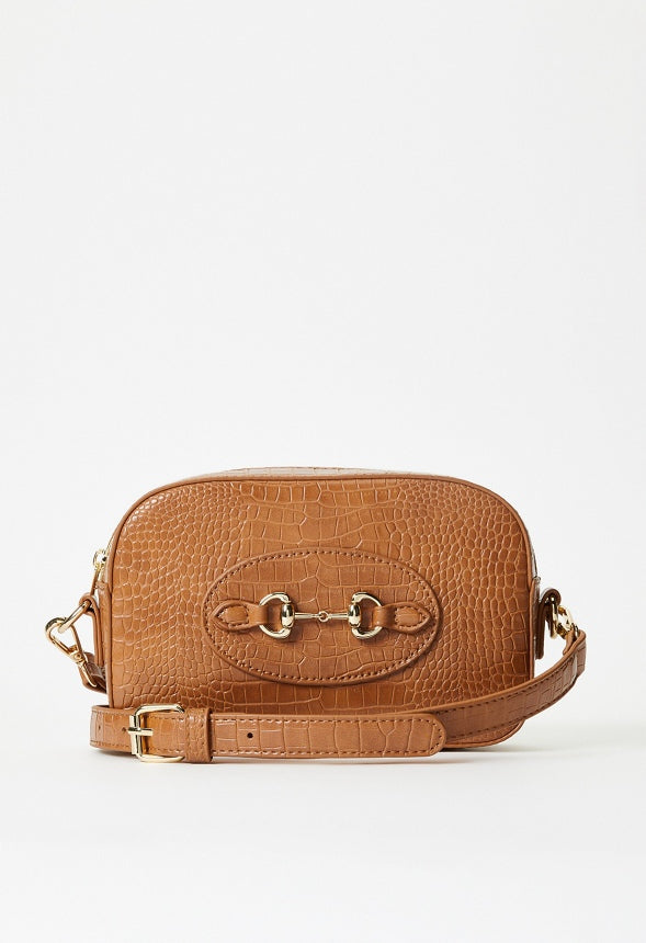 Horsebit Crossbody Bag Camel Croc
