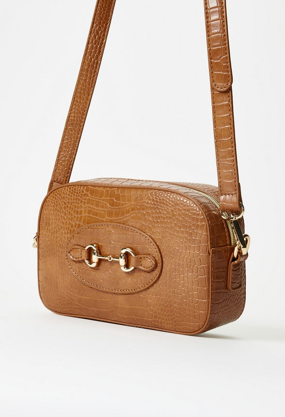 Horsebit Crossbody Bag Camel Croc